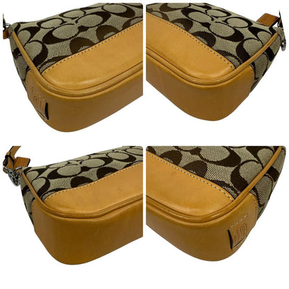 COACH Accessory Pouch Hand Bag Tote Purse Signature Canvas Leather Beige Auth