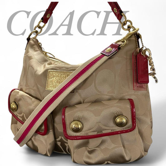 COACH Hand Shoulder Bag Tote Purse 2way Signature Poppy 14570 Authentic