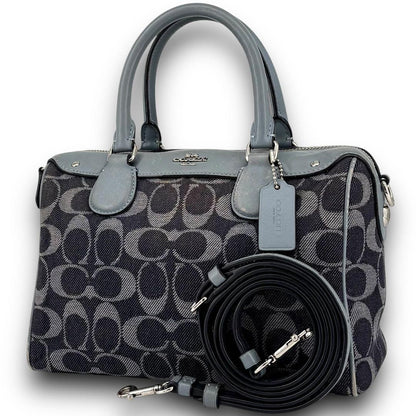 COACH Mini Boston Bag 2way Signature Canvas Denim Navy Blue Authentic