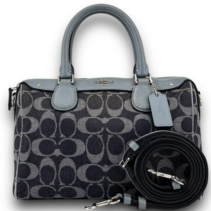COACH Mini Boston Bag 2way Signature Canvas Denim Navy Blue Authentic