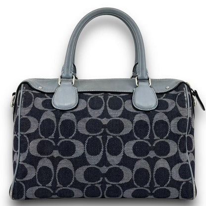 COACH Mini Boston Bag 2way Signature Canvas Denim Navy Blue Authentic