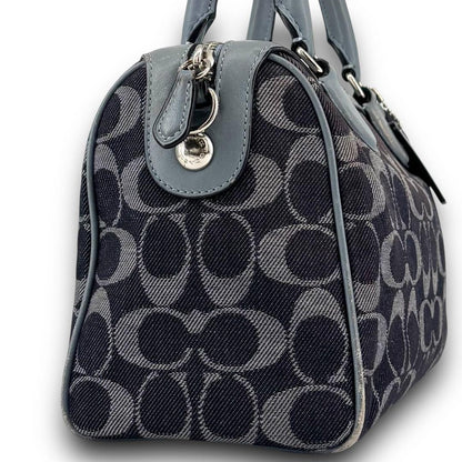 COACH Mini Boston Bag 2way Signature Canvas Denim Navy Blue Authentic