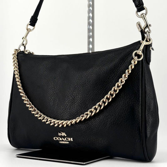 COACH Hand Bag Tote Purse 2way Chain Leather Black Authentic