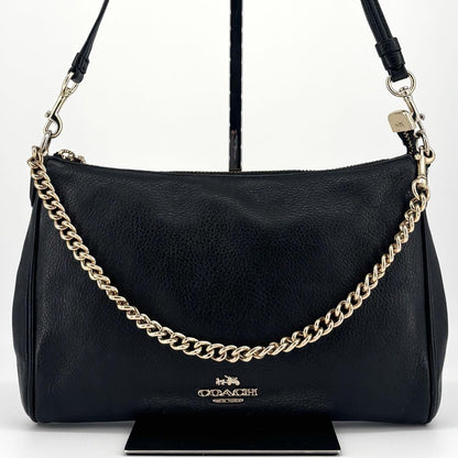 COACH Hand Bag Tote Purse 2way Chain Leather Black Authentic