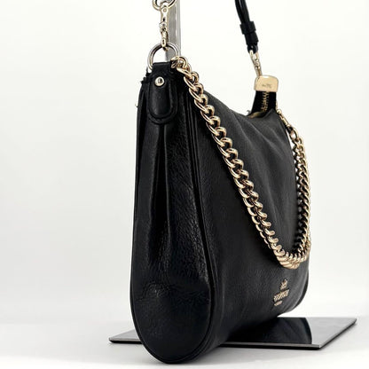 COACH Hand Bag Tote Purse 2way Chain Leather Black Authentic