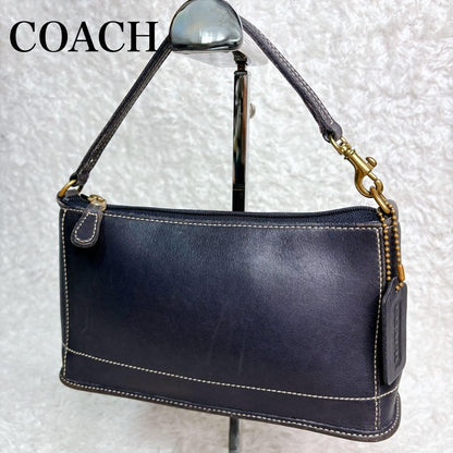 COACH Accessory Pouch Hand Bag Tote Purse Old 9311 Leather Navy Authentic