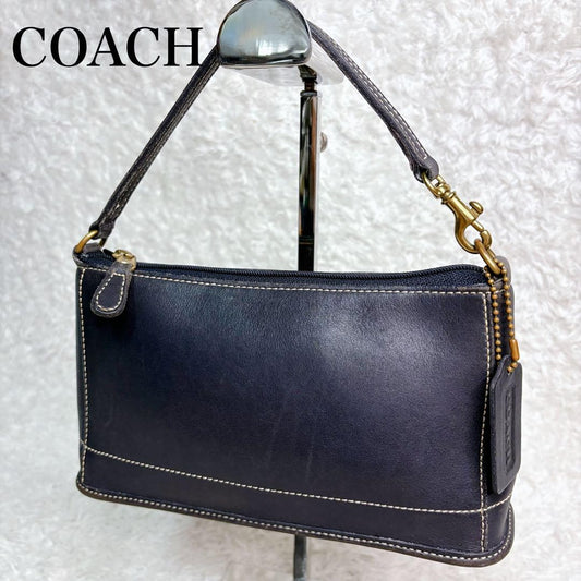 COACH Accessory Pouch Hand Bag Tote Purse Old 9311 Leather Navy Authentic