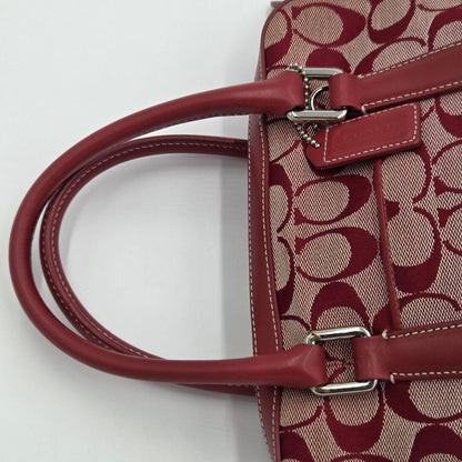 COACH Hand Bag Tote Purse Signature Canvas Leather Red Authentic