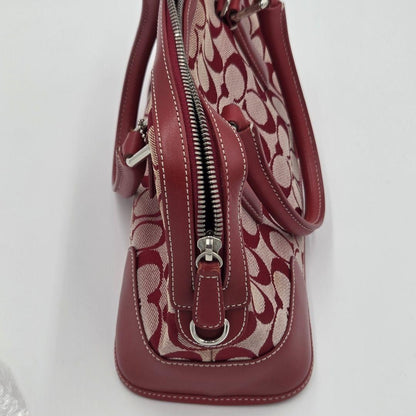 COACH Hand Bag Tote Purse Signature Canvas Leather Red Authentic
