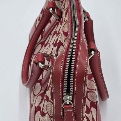 COACH Hand Bag Tote Purse Signature Canvas Leather Red Authentic
