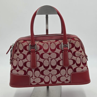 COACH Hand Bag Tote Purse Signature Canvas Leather Red Authentic