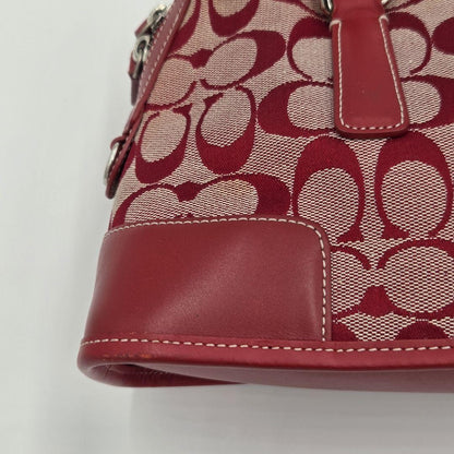 COACH Hand Bag Tote Purse Signature Canvas Leather Red Authentic