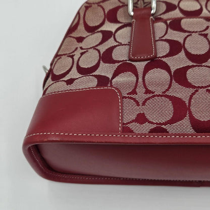 COACH Hand Bag Tote Purse Signature Canvas Leather Red Authentic