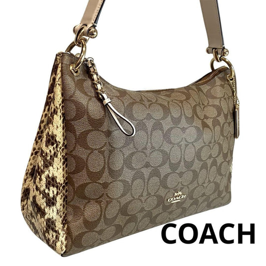 COACH Hand Shoulder Bag Tote Purse Signature Brown Authentic