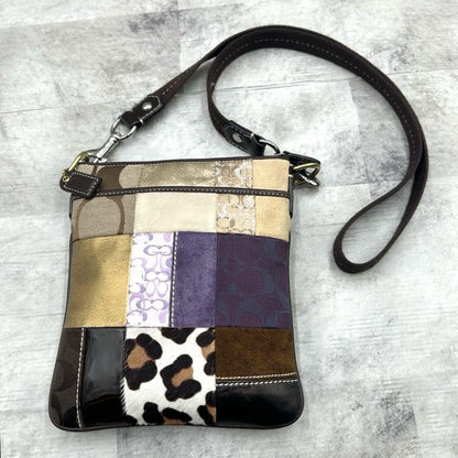COACH Shoulder Bag Purse Signature 10514 Canvas Leather Brown Purple Gold Auth