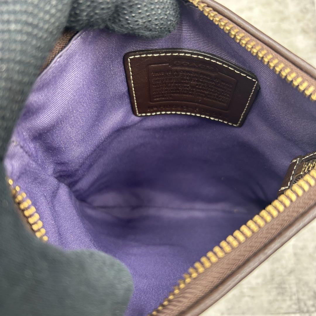 COACH Shoulder Bag Purse Signature 10514 Canvas Leather Brown Purple Gold Auth