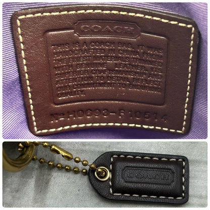 COACH Shoulder Bag Purse Signature 10514 Canvas Leather Brown Purple Gold Auth