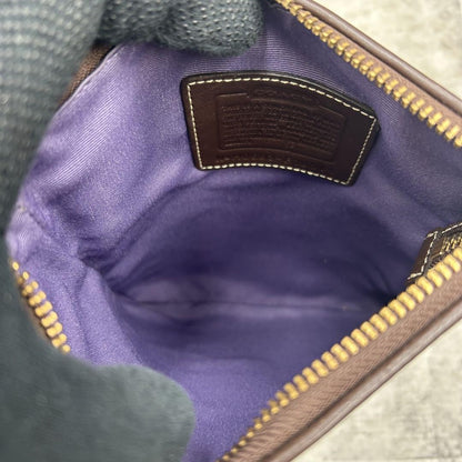 COACH Shoulder Bag Purse Signature 10514 Canvas Leather Brown Purple Gold Auth