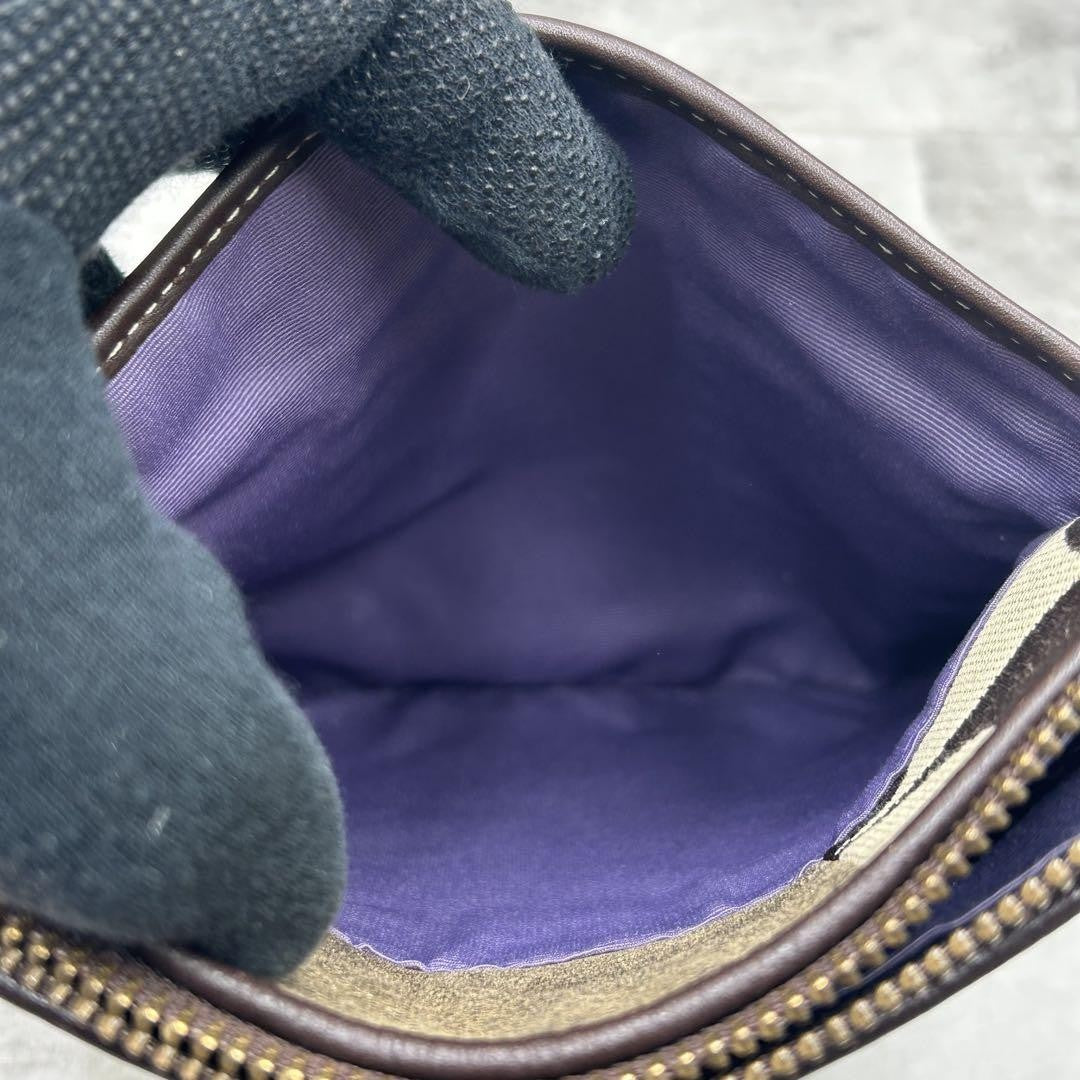 COACH Shoulder Bag Purse Signature 10514 Canvas Leather Brown Purple Gold Auth