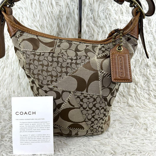 COACH Shoulder Bag Purse Signature 11452 Leather Brown Authentic