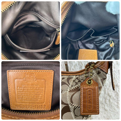 COACH Shoulder Bag Purse Signature 11452 Leather Brown Authentic