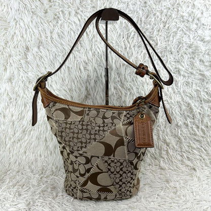 COACH Shoulder Bag Purse Signature 11452 Leather Brown Authentic
