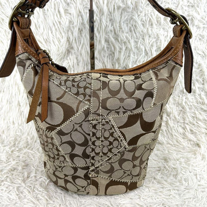 COACH Shoulder Bag Purse Signature 11452 Leather Brown Authentic