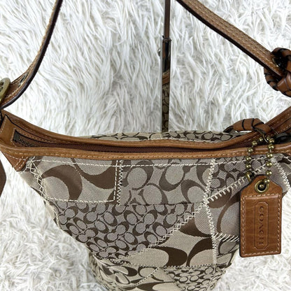 COACH Shoulder Bag Purse Signature 11452 Leather Brown Authentic