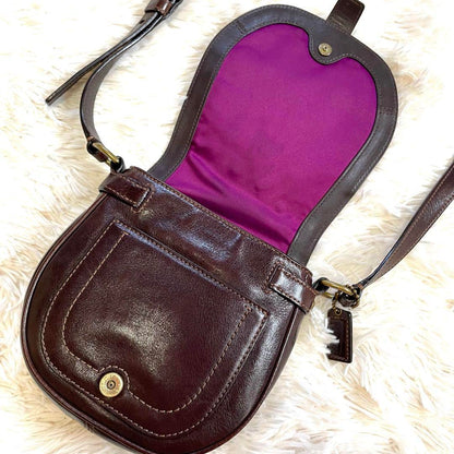 COACH Mini Saddle Bag Shoulder Bag Purse Dark Brown Purple Authentic