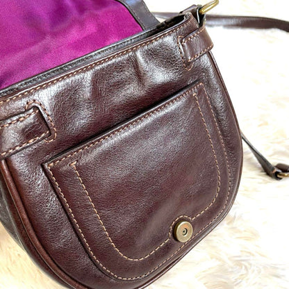 COACH Mini Saddle Bag Shoulder Bag Purse Dark Brown Purple Authentic