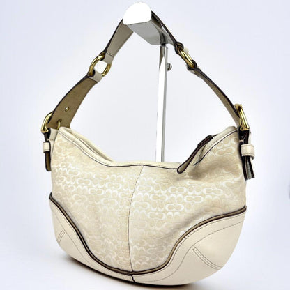 COACH Accessory Pouch Hand Bag Tote Purse Signature Canvas Leather White Gold