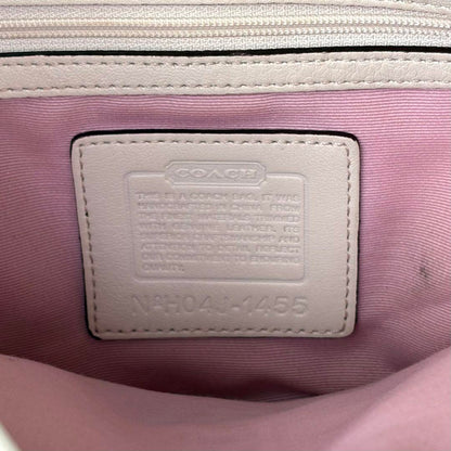 COACH Accessory Pouch Hand Bag Tote Purse Signature Canvas Leather White Gold