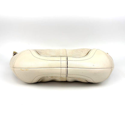 COACH Accessory Pouch Hand Bag Tote Purse Signature Canvas Leather White Gold