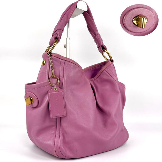 COACH Shoulder Bag Purse Turn Lock 13412 Leather Pink Authentic