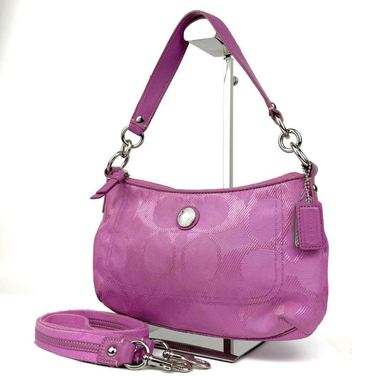 COACH Hand Bag Tote Purse 2way Signature 15233 Canvas Leather Pink Authentic