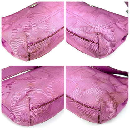 COACH Hand Bag Tote Purse 2way Signature 15233 Canvas Leather Pink Authentic
