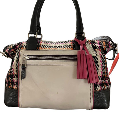 COACH Hand Shoulder Bag Tote Purse 2way 21543 Tweed Leather Multicolor Authentic