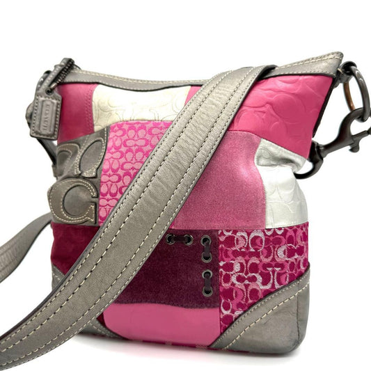 COACH Shoulder Bag Purse Signature Patchwork Pink Authentic