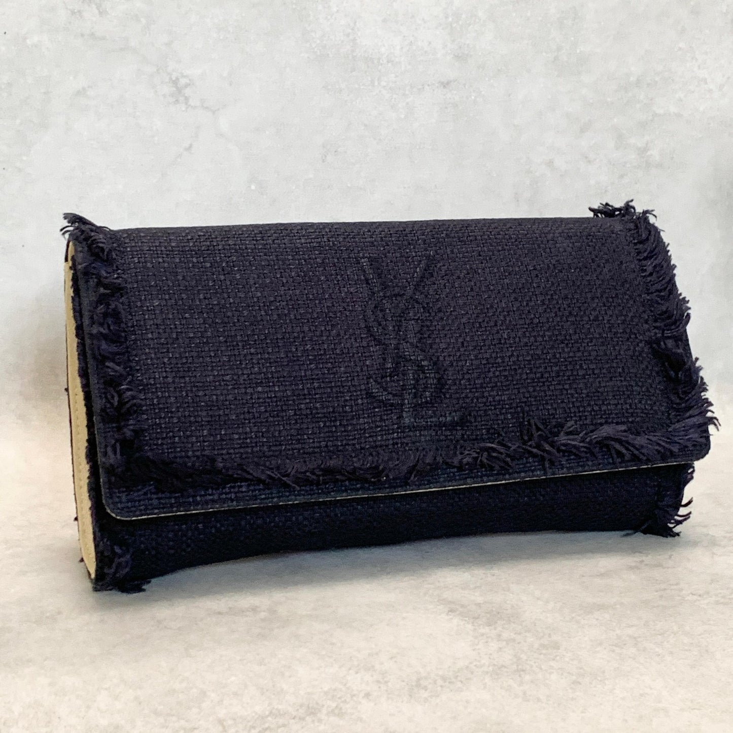 Yves Saint Laurent YSL Clutch Bag Purse Cassandra Handbag Canvas Leather Navy