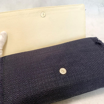 Yves Saint Laurent YSL Clutch Bag Purse Cassandra Handbag Canvas Leather Navy