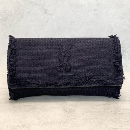 Yves Saint Laurent YSL Clutch Bag Purse Cassandra Handbag Canvas Leather Navy
