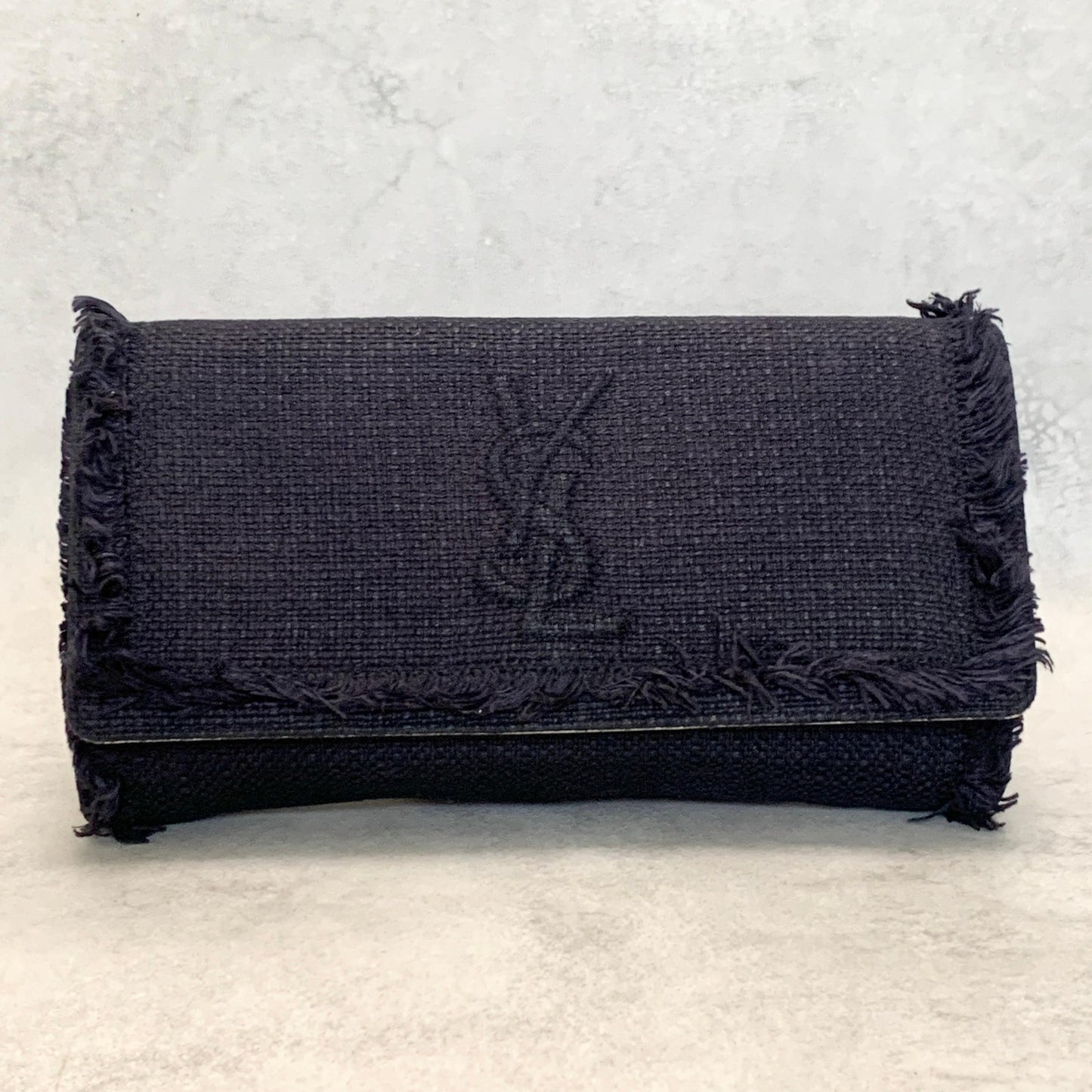 Yves Saint Laurent YSL Clutch Bag Purse Cassandra Handbag Canvas Leather Navy