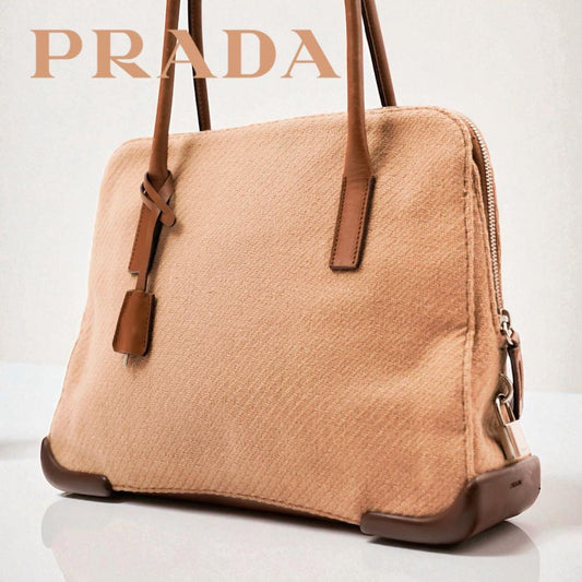 PRADA Hand Bag Tote Purse Wool Authentic