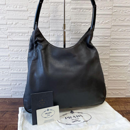 PRADA Hand Shoulder Bag Tote Purse Leather Gray Authentic