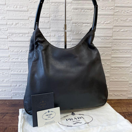 PRADA Hand Shoulder Bag Tote Purse Leather Gray Authentic