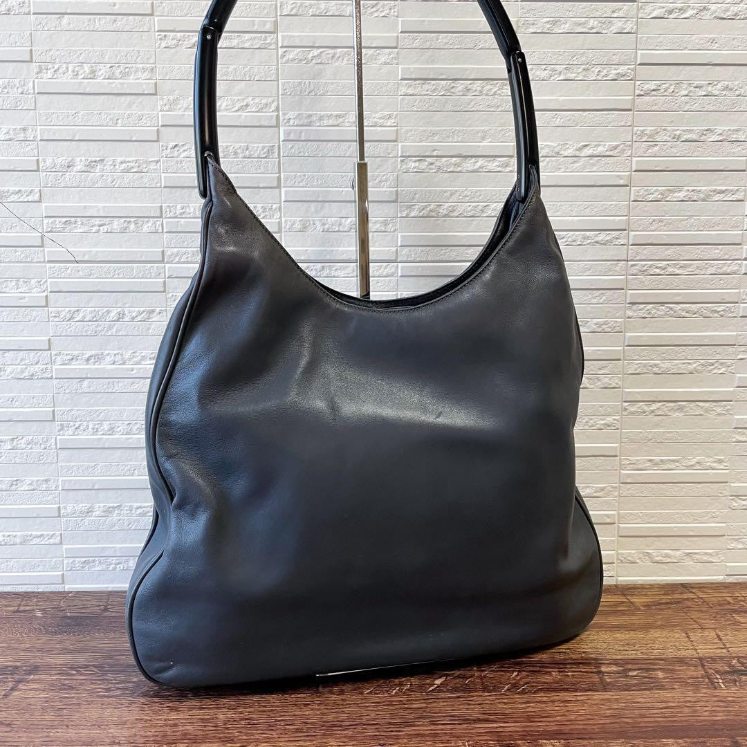 PRADA Hand Shoulder Bag Tote Purse Leather Gray Authentic
