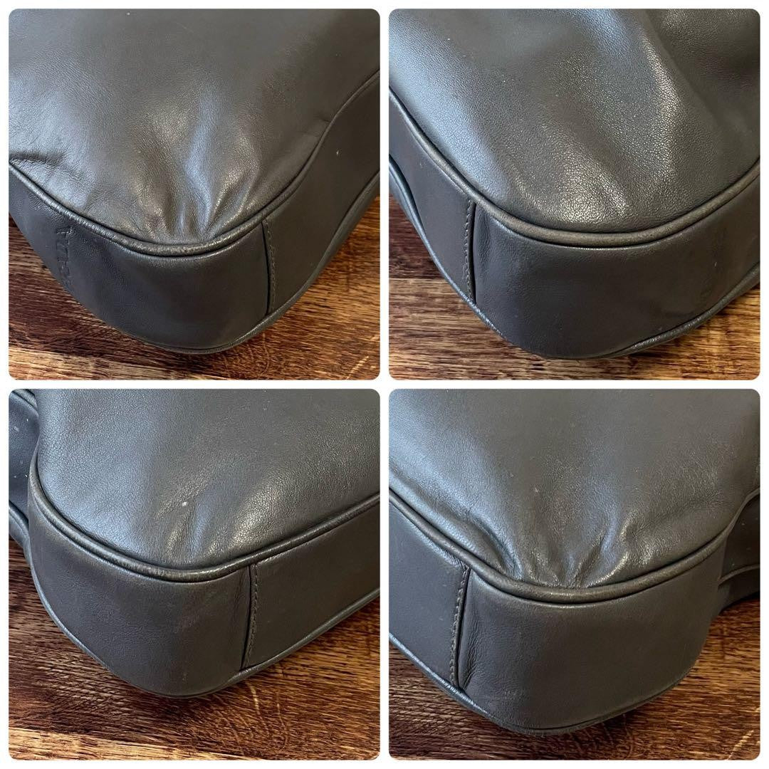 PRADA Hand Shoulder Bag Tote Purse Leather Gray Authentic