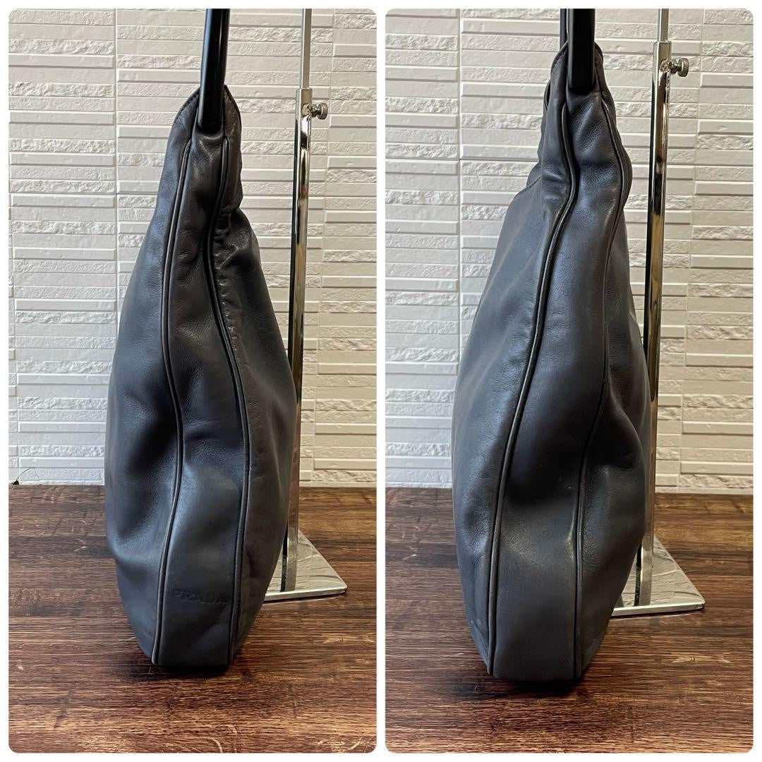 PRADA Hand Shoulder Bag Tote Purse Leather Gray Authentic