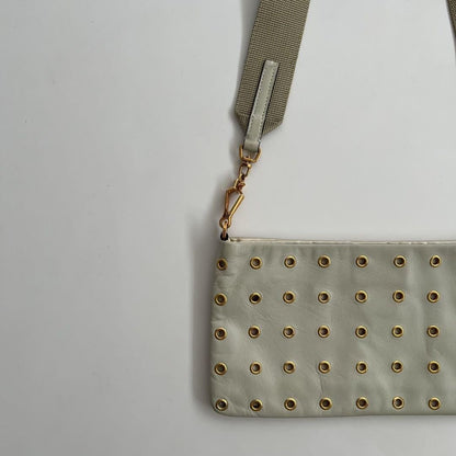 PRADA Shoulder Bag Purse Leather Beige Gold Authentic