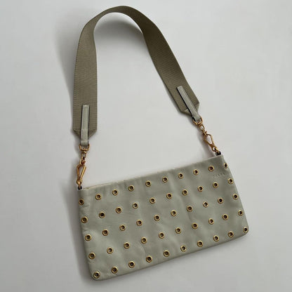 PRADA Shoulder Bag Purse Leather Beige Gold Authentic